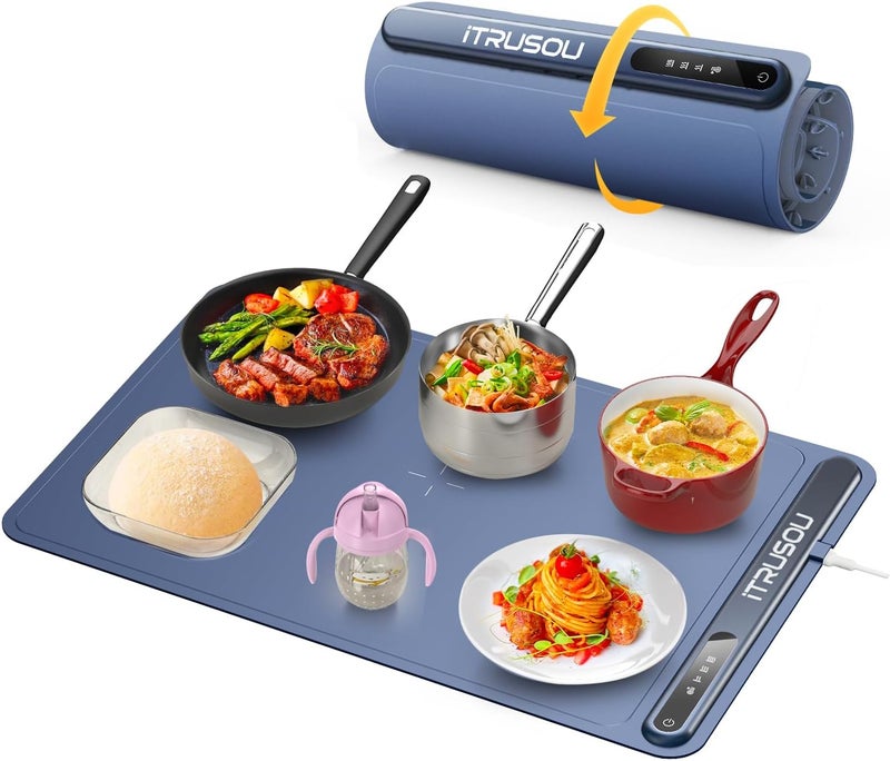 itrusou Electric Warming Tray - Whole-Surface Heating, Rollable & Portable, Premium Silicone Nano-Material, 3 Temperature Settings, Auto Shut-Off - Ideal for Gatherings, Parties, and Everyday Use - Image 1